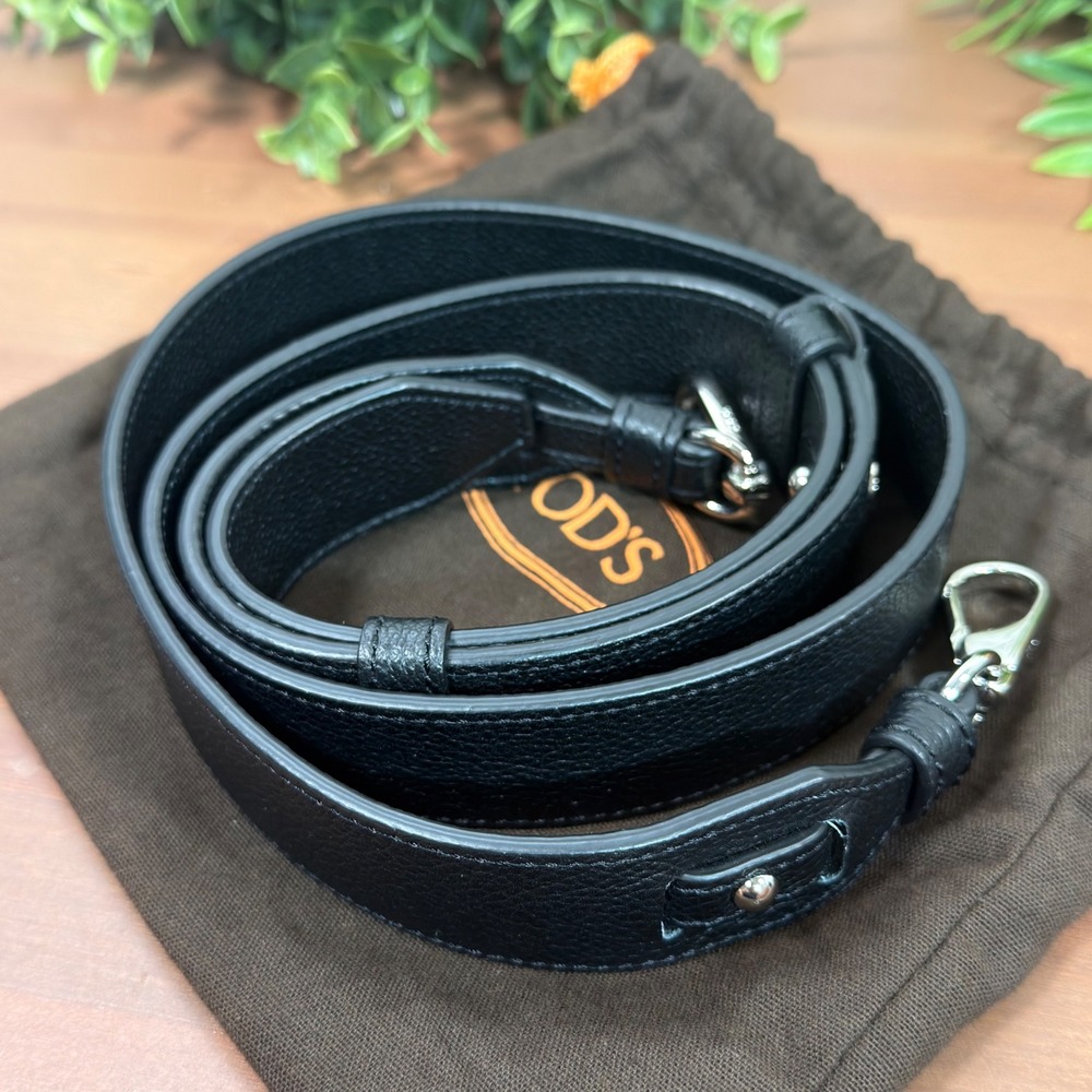 Tod's Adjustable Shoulder Strap Black Pebbled Leather Handbag Accessory